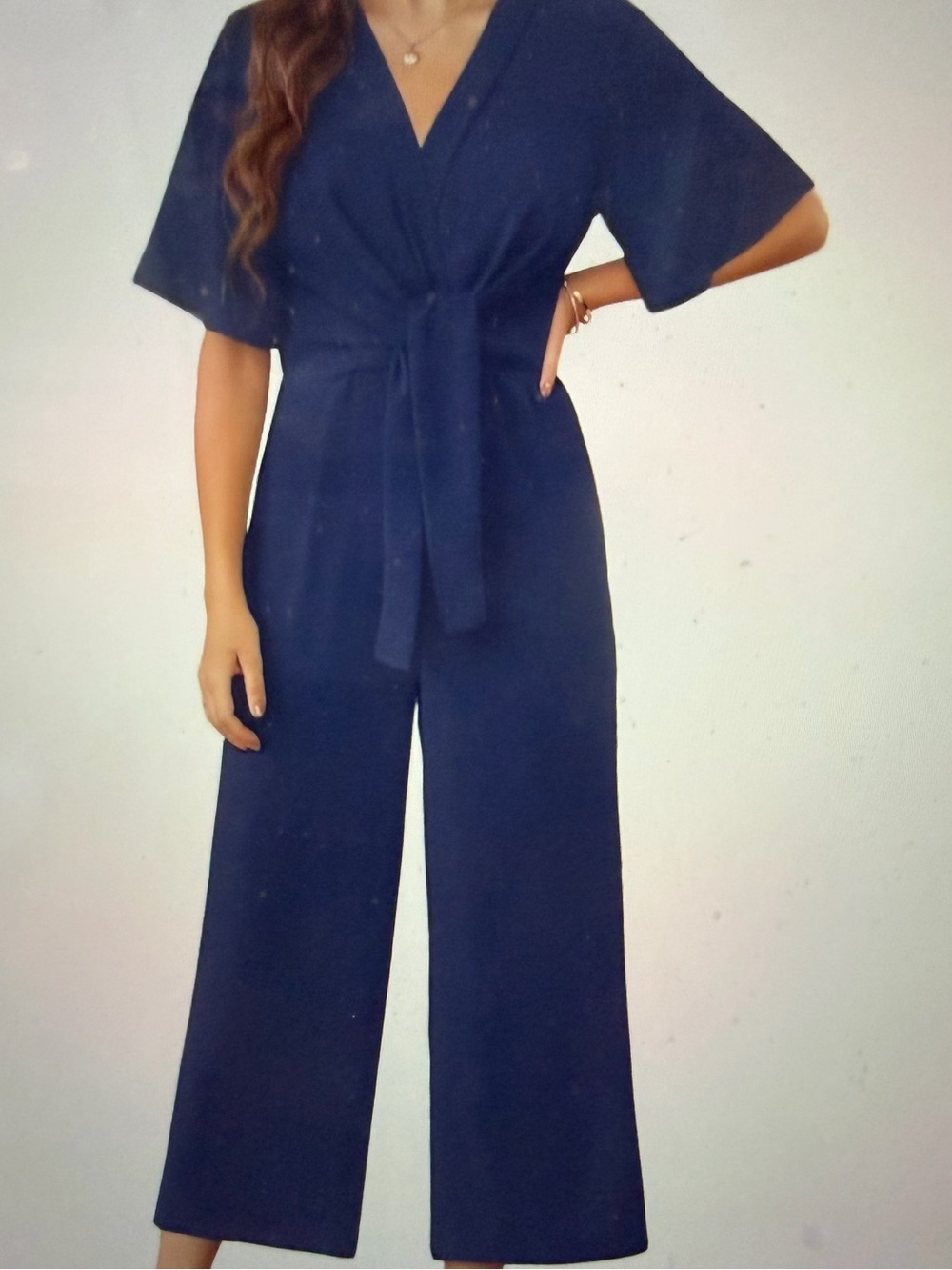 Women's Navy Wide-Leg Jumpsuit Short Sleeve Tie Knot Front Rimper -NWOT- Size XL